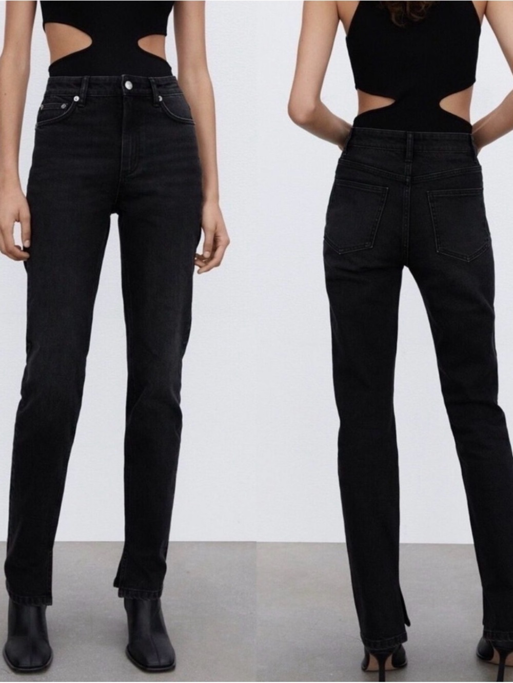 Zara High-Rise Straight Leg Black Jeans Size 8